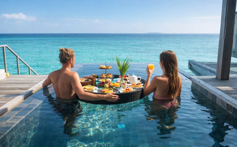 Floating breakfast in pool